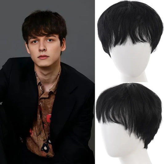 Synthetic wigs for men broken cap 10cm short straight hair slightly curly blonde color wig ponytail cosplay Christmas gifts
