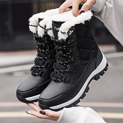 Women's new winter snow boots, with a warm midsole and thick fleece, suitable for skiing cotton shoes in large sizes