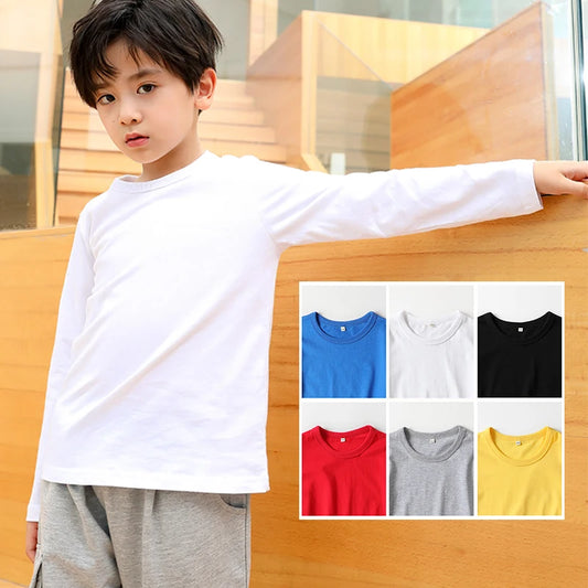Boys T Shirts for Kids 2 to 3 4 5 6 7 8 9 10 11 12 13 14 Years 100% Cotton Spring Clothes Teenage Girls Tshirt Long Sleeve Tees
