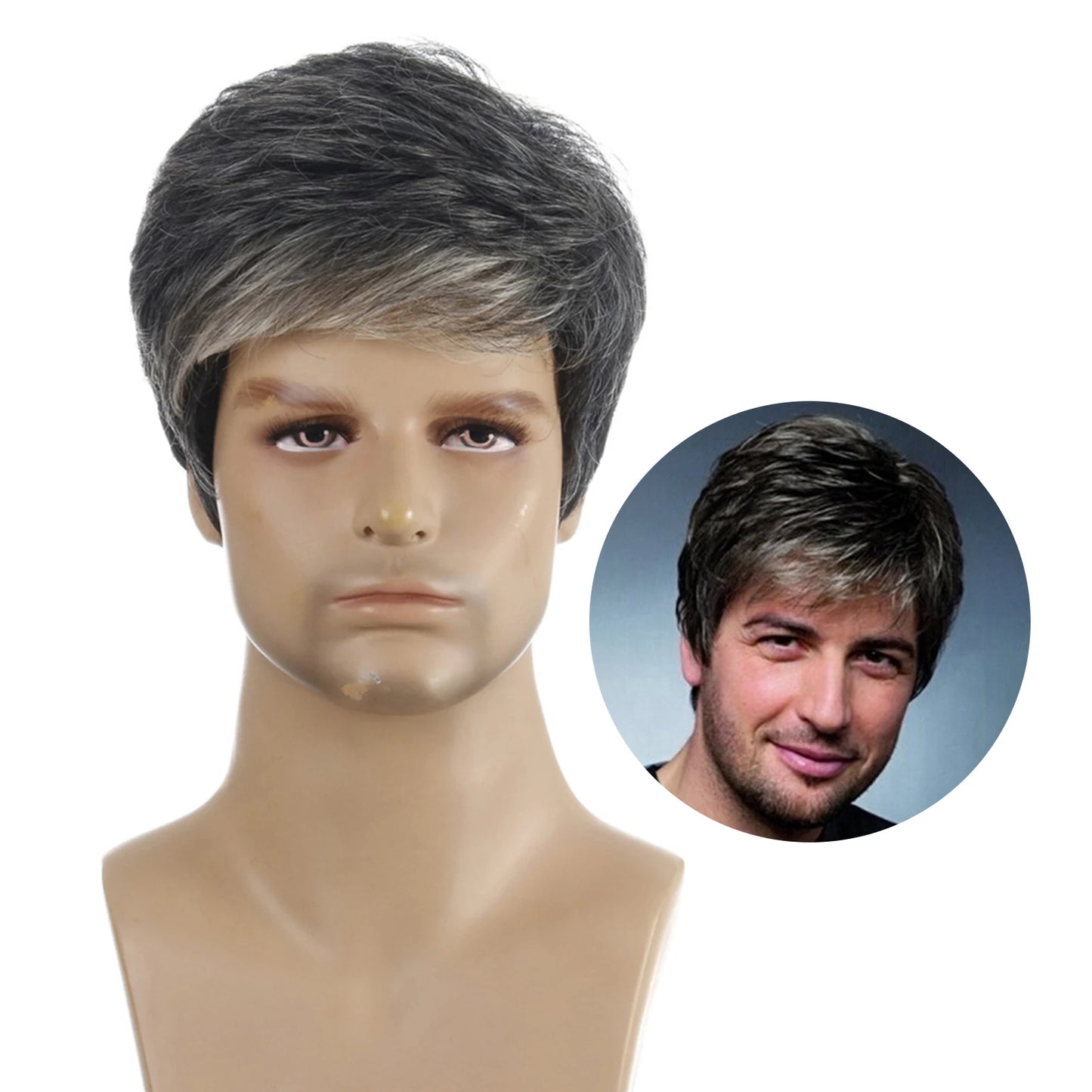 Fashion Men's Short Hair Wig Breathable Synthetic Fiber Head Covering Wig Adjustables Size For Men Proms Weddings Role Playing