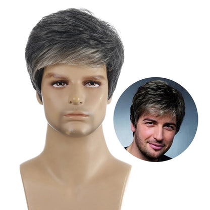Fashion Men's Short Hair Wig Breathable Synthetic Fiber Head Covering Wig Adjustables Size For Men Proms Weddings Role Playing