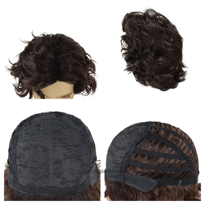Short Curly Wig for Men Synthetic Layered Wavy Brown Wigs Cosplay Costume Daily Party Halloween Heat Resistant Natural Looking