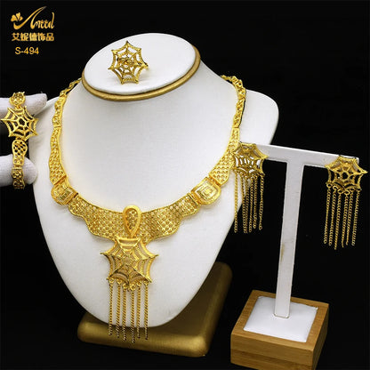 ANIID African Jewelery Sets Flower Earrings Choker Necklace Bracelet Hawaiian Indian Dubai Golden Jewelry For Women Accessories