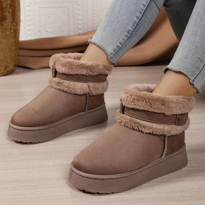 Women's Single Boots Winter New Thick Soled Frosted Plush Zipper Mid-calf Boots Casual Comfort Warm Non-slip Snow Boots