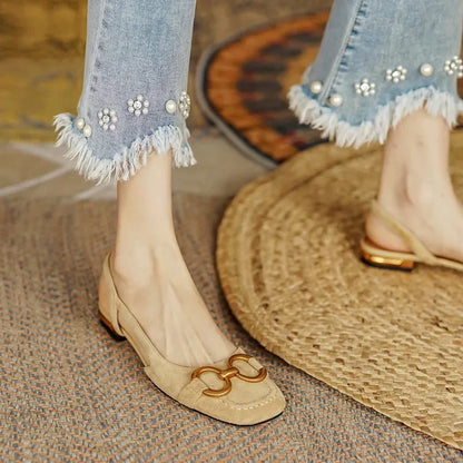 Women's Sandals Elegant Office Ladies Shoes and Sandals Women Casual Shoes Square Heel Sandals Slip on Woman Flats