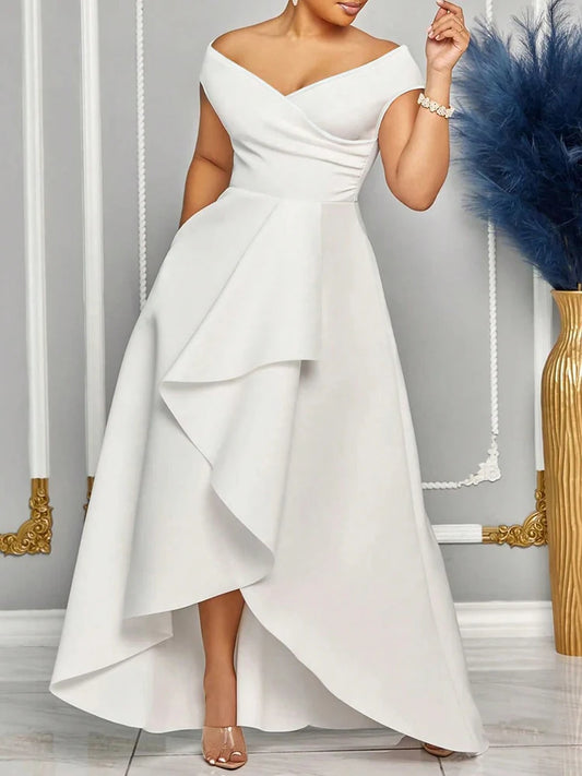 Off Shoulder Women's Summer Dress Solid Color Maxi Long Dresses Wedding Bridesmaid Elegant Party Dresses 2025 Woman Clothing