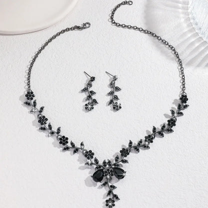 Bridal Flower Crystal Jewelry Set Shining Exquisite Earrings Luxury Rhinestone Necklace Banquet