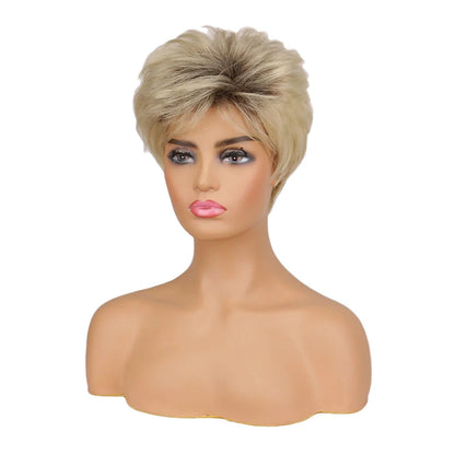 Short Pixie Cut Synthetic Wigs for White Women Dark Root Gradient Blonde Wigs Hair Replacement Wigs for Women