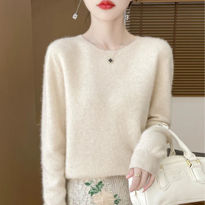 Autumn Winter Women 100% Merino Wool Sweater O-Neck Cashmere Pullover Basic Fashion Clothing Comfort Warm Top Casual Solid