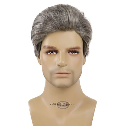 Short Wigs for Older Men Synthetic Grey Color Wig Toupees Natural Curly Wigs Daily Use Male Cosplay Costume Wig Hair Replacement