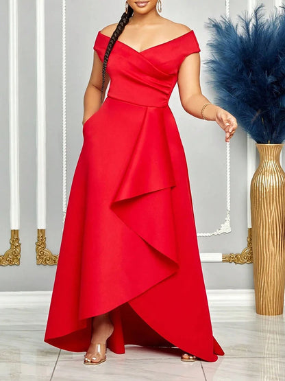 Off Shoulder Women's Summer Dress Solid Color Maxi Long Dresses Wedding Bridesmaid Elegant Party Dresses 2025 Woman Clothing