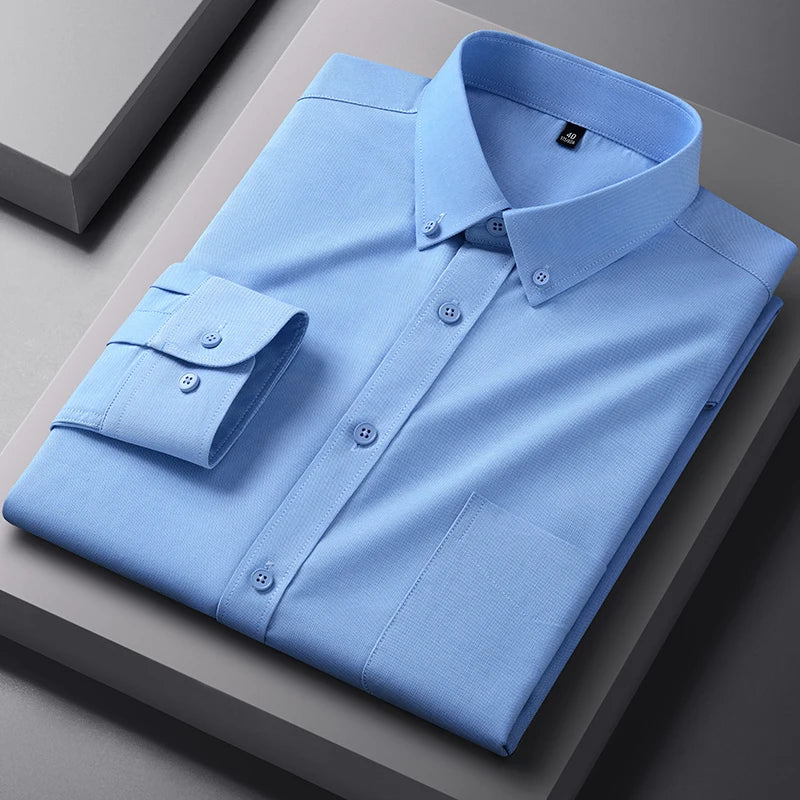 New Quality Anti-Wrinkle Men Shirt Long Sleeves Dress Shirts For Men Slim Fit Camisa Social Business Blouse White Shirt S-4XL