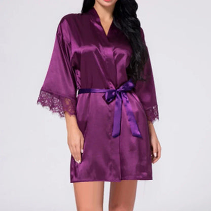 Fabric Women Sleepwear Pajamas High Quality Practical Women Sleepwear Belt Bride Dressing Kimono Lace Ladies Fashion