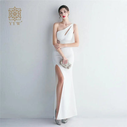 Chic And Elegant Woman Dress Single Shoulder Long Evening Dress Side Slit Hollow Party Dresses For Weddings Bridesmaids 2023