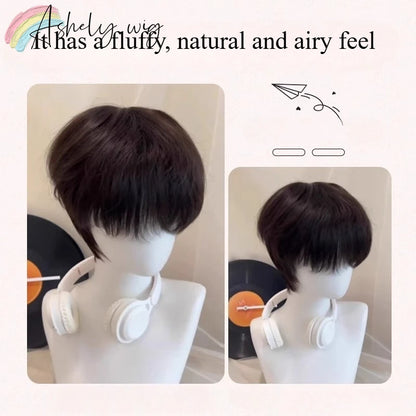 Short Wig for Men 6inches Black Wig with Bangs Natural Hair Wigs High Temperature Fibers Headband Synthetic Wigs for Daily Use