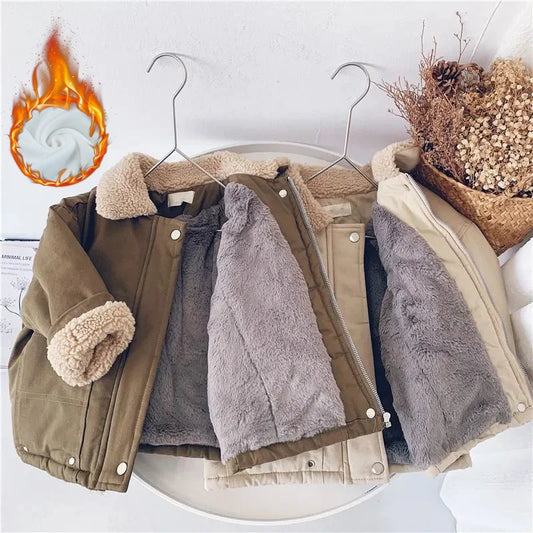 Boys Girls Warm Winter Coats Children Casual Padded Jacket Kids Solid Colour Fashion Outerwear  Toddler Turndown Collar Clothing