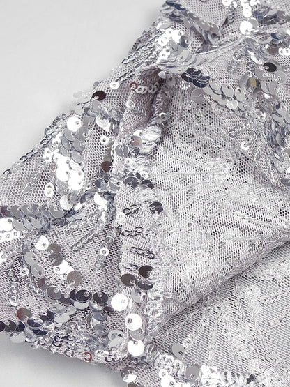 VC Sexy Deep V Plunge Neck Backless Sequins Mesh Sparkly Silver Maxi Long Dress Elegant Party Evening Outfits Vestido
