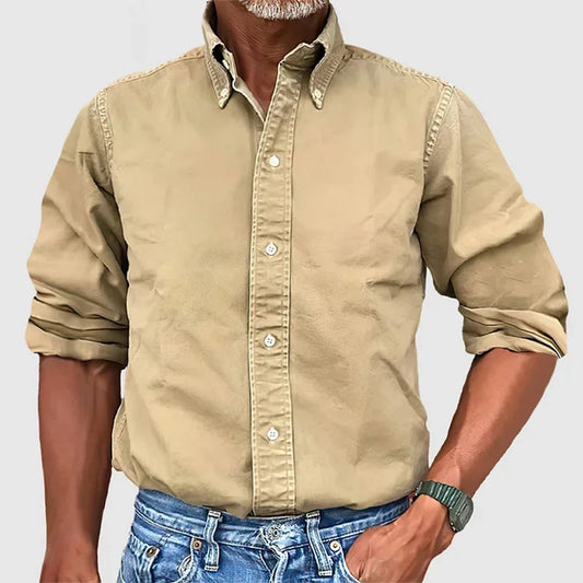 New Shirts for Men Pure Color Long Sleeve Turn-down Collar Designer Clothes Single-Breasted Blouse Imitation Denim Men's Shirt
