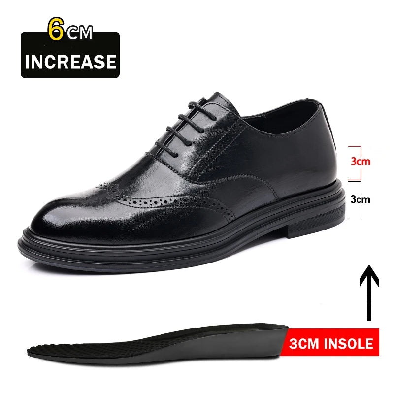 Spring Summer Men Hollow Platform High Heel 6/8 CM Height Growth Formal Men Derby Leather Shoes Man Wedding Dress Elevator Shoes