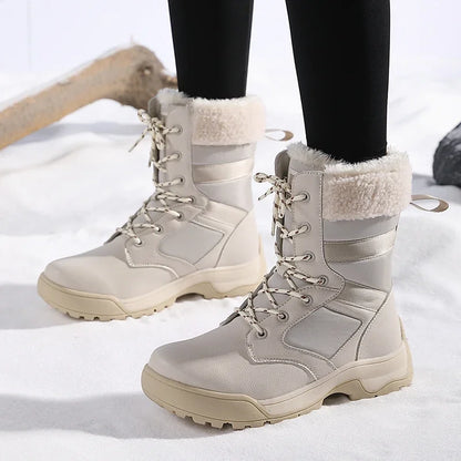 Winter Snow Boots for Both Men and Women, Mid-top PU Leather with Fleece, Warm, Flat and Anti-slip Hiking and Outdoor Boots