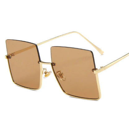 Fashion Oversized Square Sunglasses Women Brand Retro Big Frame Sun Glasses Female Metal Semi-Rimless Designer Oculos De Sol