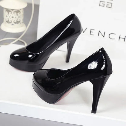 2024 Women's High-heeled Shoes Sexy Round Toe Women's Platform Heeled Shoes Patent Leather Party Dress Ladies Shoes Plus Size