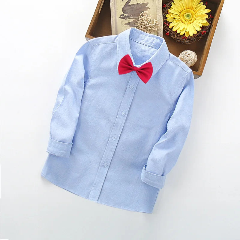 School Uniform Boys Shirts Cotton Long Sleeve Baby Toddler Teenager Party Wedding Clothes Kids Shirts For Boys Children Tops