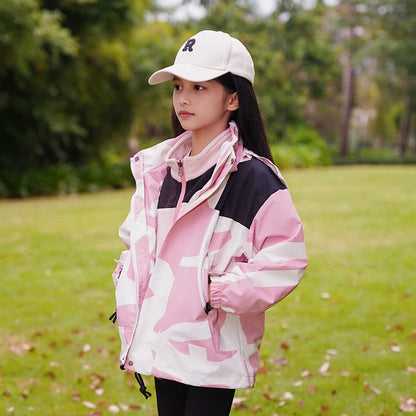 Children Thicken Detachable Liner Winter Warm Fleece Outdoor Windproof Waterproof Rain Coat Lightweight Men Women 3-in-1 Jacket