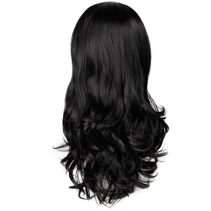 Long Wine Red Wavy Wig for Women 26 Inch Middle Part Curly Wavy Wigs Natural Looking Synthetic Black Wig for Daily Party Use