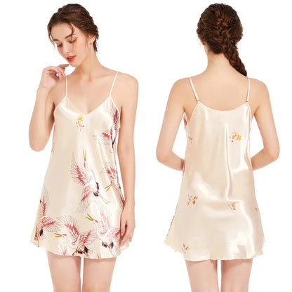 Women Sleepshirts Sexy Sleep Dress Ice Silk Satin Sleepwear for Ladies Nightdress Sleeveless Nightgown Summer  Homewear