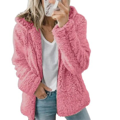 2025 Winter Clothes Women Elegant Bear Teddy Faux Fur Coat Thick Warm Soft Fleece Jacket Female Pocket Zipper Coat Veste Femme