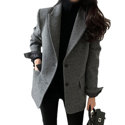 Women Blazers Coats Notched Full Sleeve Slim Fit Elegant Splice Suits Single Breasted Coat Autumn Winter 2024 Blazer Outerwear
