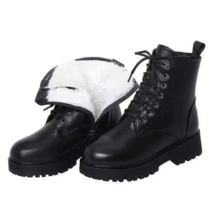 2025 Winter Leather Women Winter Boots Thick Wool Warm Women High-heeled Genuine Boot High-quality Female Snow Boots Women Shoes