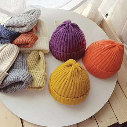 Winter Hats For Girls Boys Beanie Children Solid Color Knitted Ear Protection Keep Warm Baggy Cap Trendy Bonnet Winter Cap
