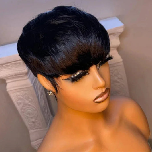 Short Bob Pixie Cut Wig Straight Bob Wigs Human Hair For Women With Bangs Brazilian Virgin Human Hair Wigs Non Lace Front Wig