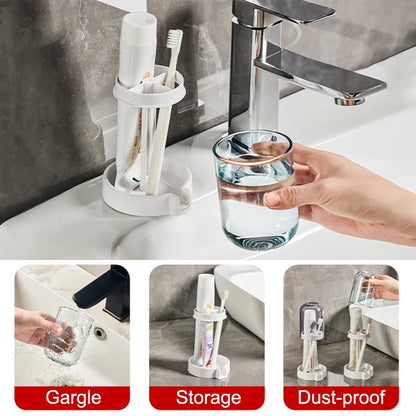 Household Bathroom 3-in-1 Toothbrush Holder Toothpaste Mouthwash Cup Organizer Dry And Dustproof Cleaning Tool Storage Rack