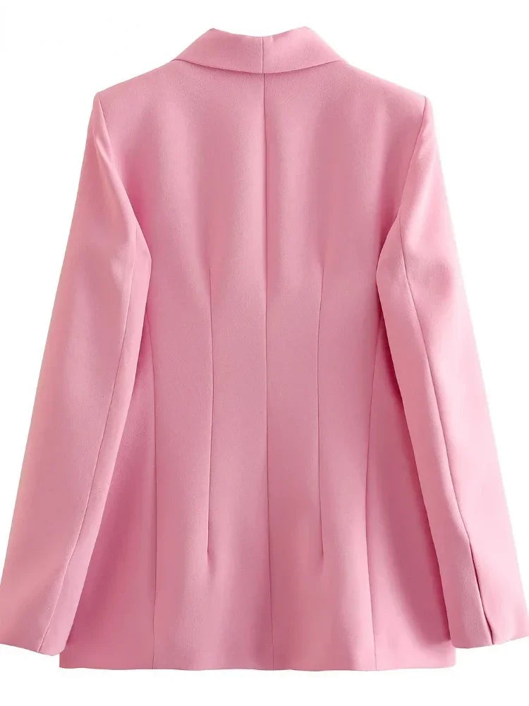 Women's Blazer New Spring Elegant Casual Office Lady Pink Jacket Coat Fashion High Waist Loose Wide Leg Trousers Pant Suit