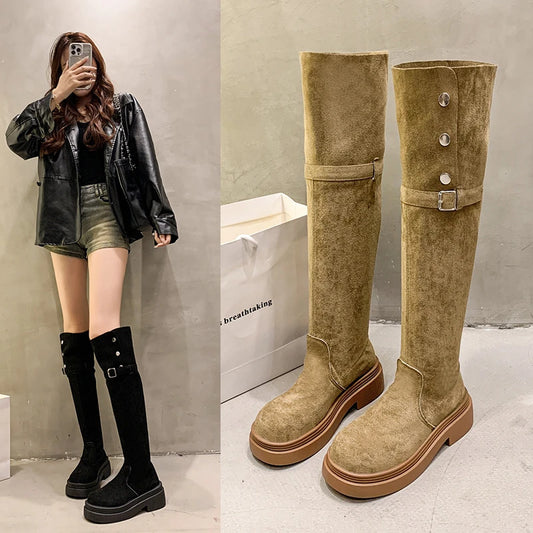 Winter Modern Platform Women's Over The Knee Boots Fashion Thick Heels Long Bootties Woman Largas Booties thigh high boots