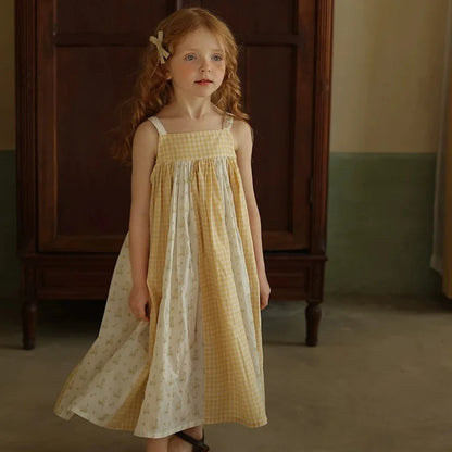 Summer New Girls' Dresses Children's Cotton Plaid Sling Dress Baby Kids Clothing Cute Casual Dress