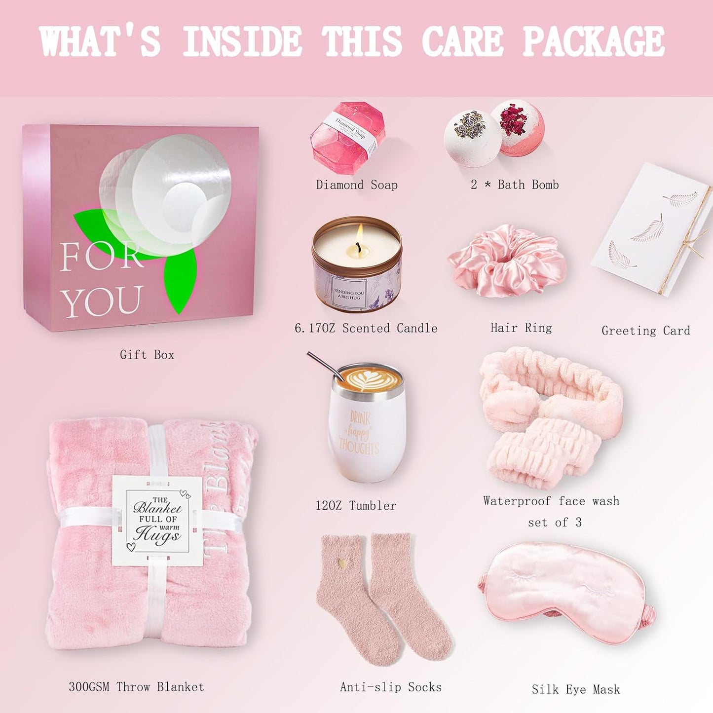 Birthday Gifts for Women, Get Well Soon & Self Care Gifts for Women, Relaxing Spa Gifts Basket with Luxury Flannel Blanket, Thanks Mothers Day Gifts for Mom Her Friend Sister Wife Grandma